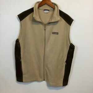 Columbia Steens Mountain Mens XL Tan Brown Fleece Vest Full Zip Outdoor Hiking